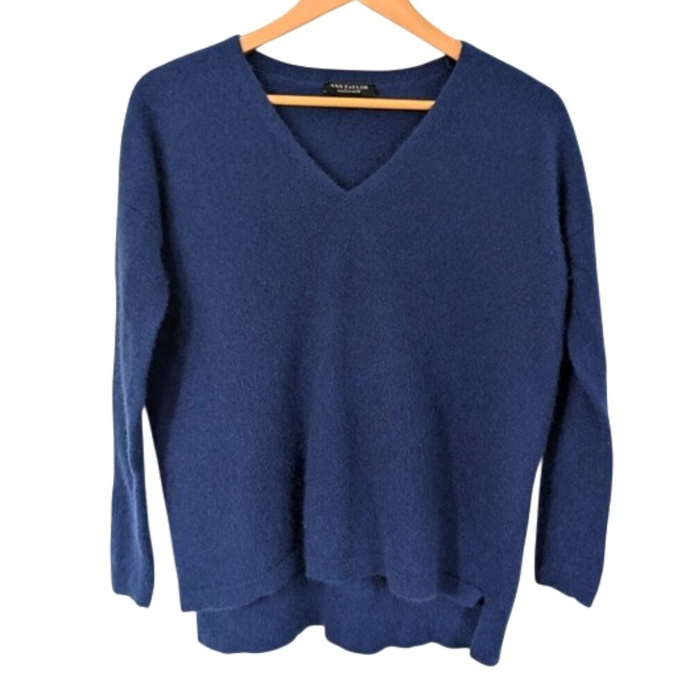 Ann Taylor 100% Cashmere V-Neck Sweater Navy Size S - Picture 2 of 5